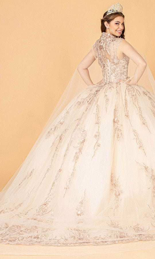 Elizabeth K GL3076 - Beaded Mesh Cape Ballgown