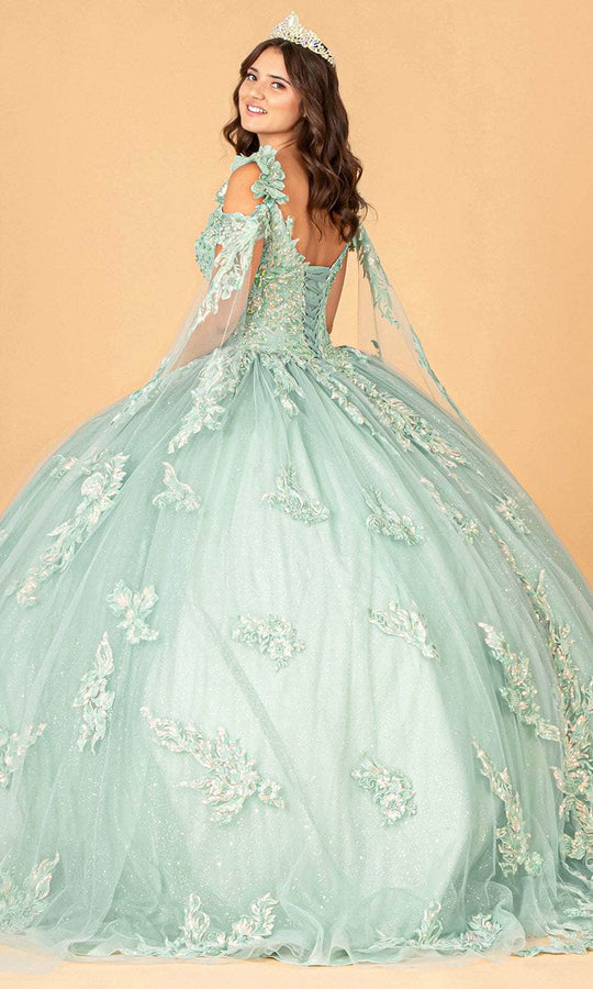 Elizabeth K GL3099 - Cold-Shoulder Draped Sleeve Ballgown