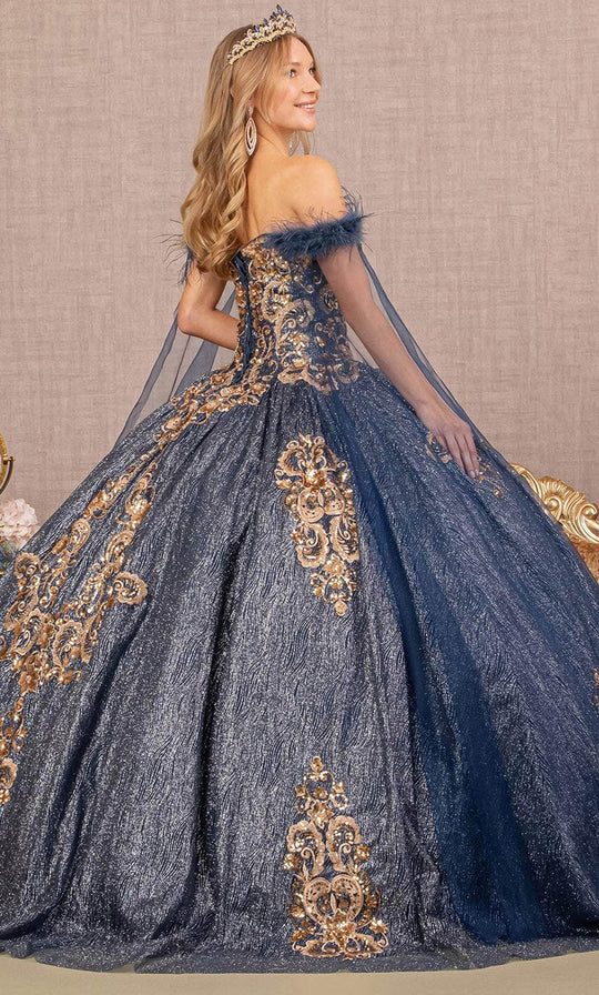 Elizabeth K GL3107 - Feathered Cape Quinceanera Ballgown