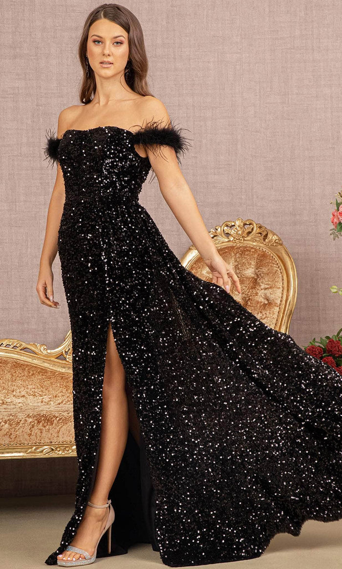 Elizabeth K GL3163 - Sequin Evening Dress with Slit Special Occasion Dress XS / Black