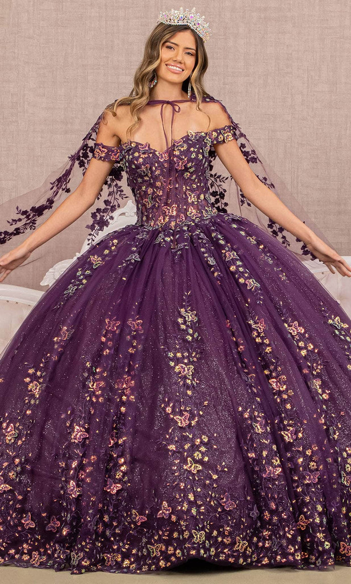 Elizabeth K GL3171 - Off Shoulder Sweetheart Glittered Gown Special Occasion Dress XS / Purple