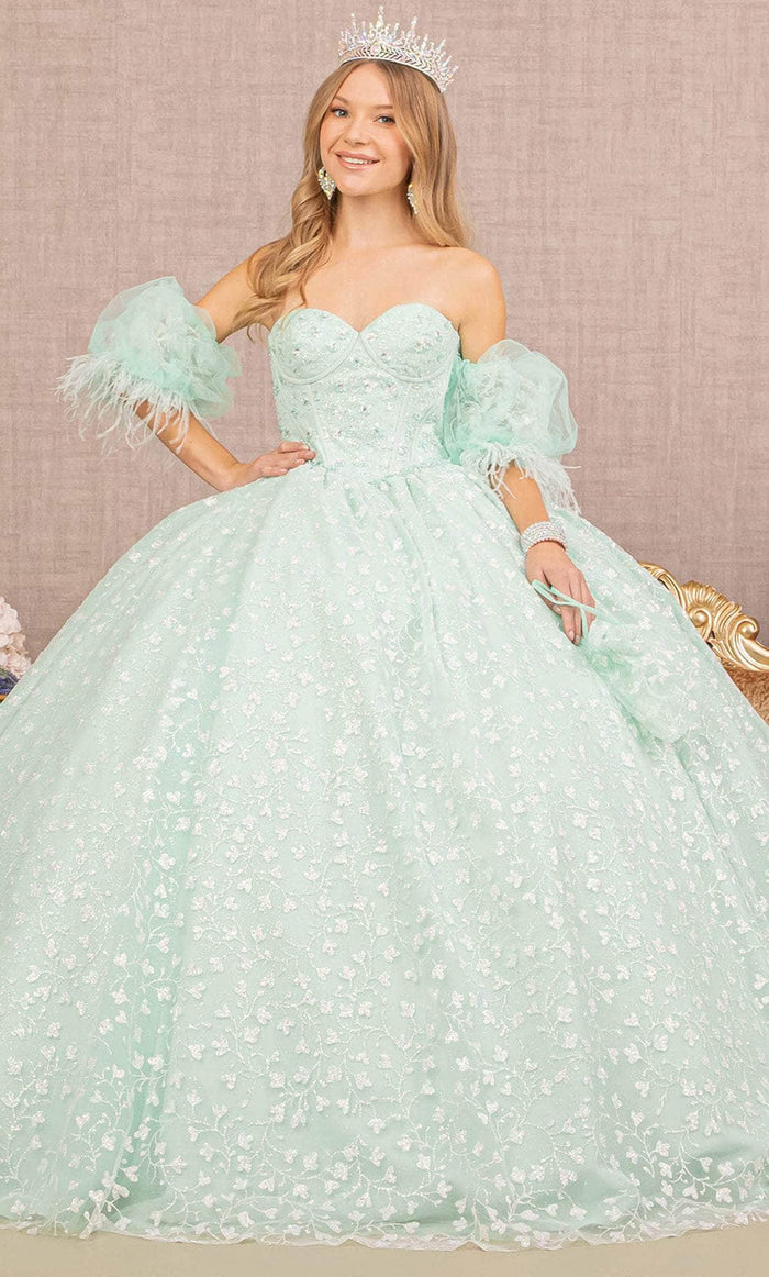 Elizabeth K GL3176 - Strapless Glitter Ball Gown Special Occasion Dress XS / Mint