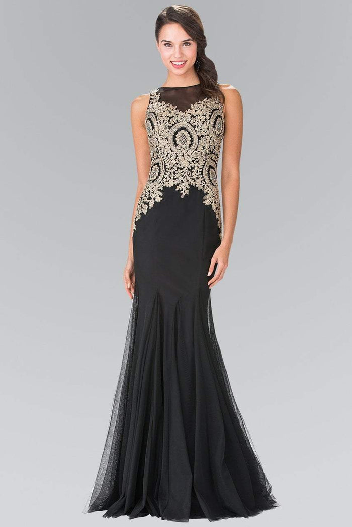 Elizabeth K - Gold Embroidered Tulle Trumpet Gown GL2283 Special Occasion Dress XS / Black
