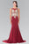 Elizabeth K - Gold Toned Embroidered Beaded Bodice Gown GL1461 Evening Dressses XS / Burgundy