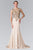 Elizabeth K - Gold Toned Embroidered Beaded Bodice Gown GL1461 Evening Dressses XS / Champagne