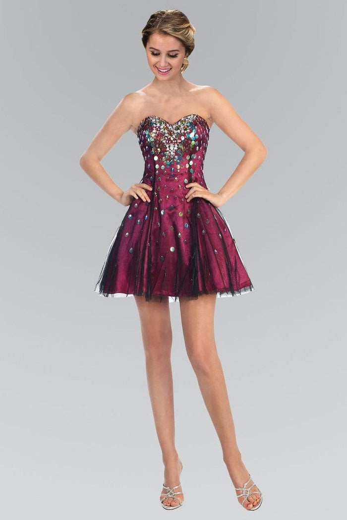Elizabeth K - GS1023 Sequined Sweetheart Tulle A-Line Dress Special Occasion Dress XS / Fuchsia