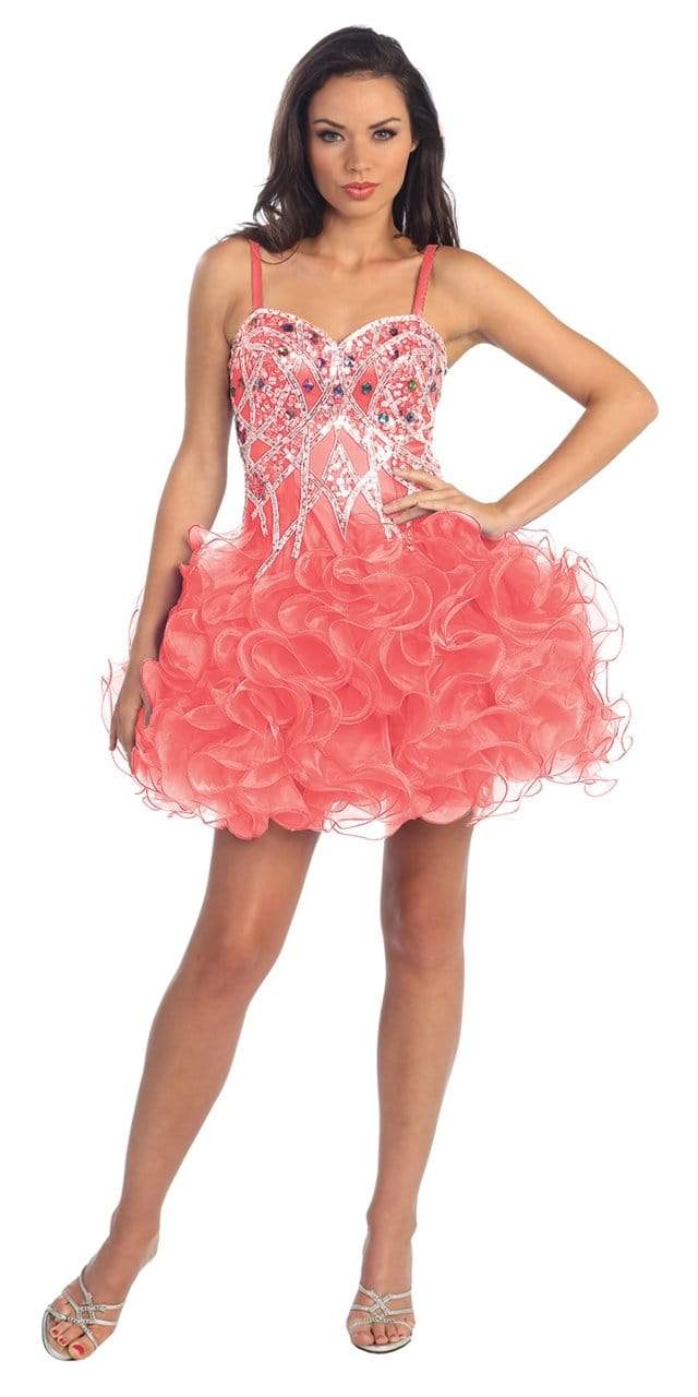 Elizabeth K - GS1024 Organza Corset Style Ruffle Dress Special Occasion Dress XS / Coral