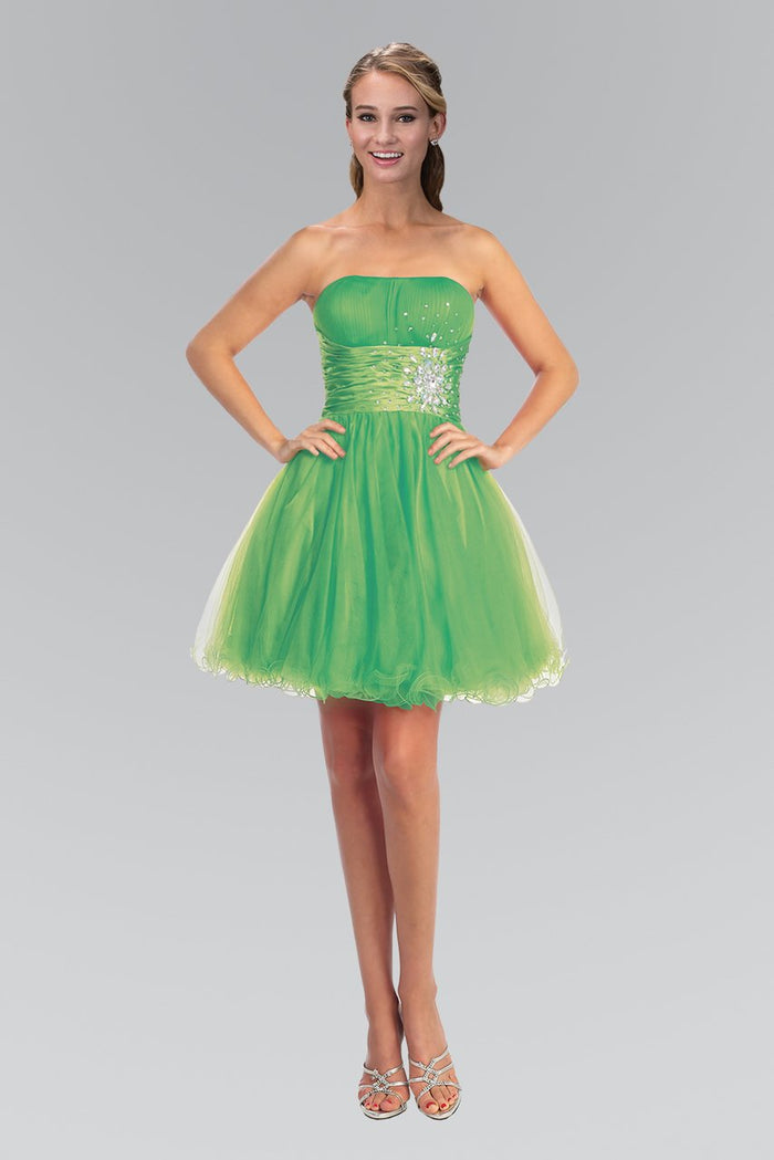 Elizabeth K - GS1050 Jeweled Straight Neck Tulle A-line Dress Special Occasion Dress XS / Green