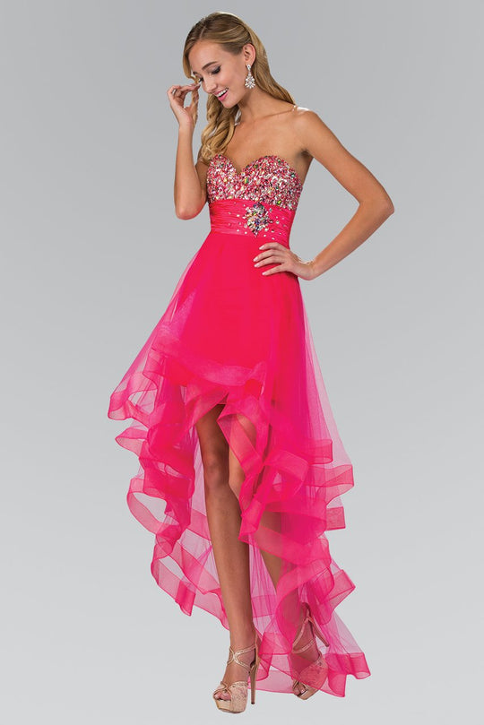 Elizabeth K - GS1124 Embellished Strapless High Low Dress Special Occasion Dress XS / Fuchsia