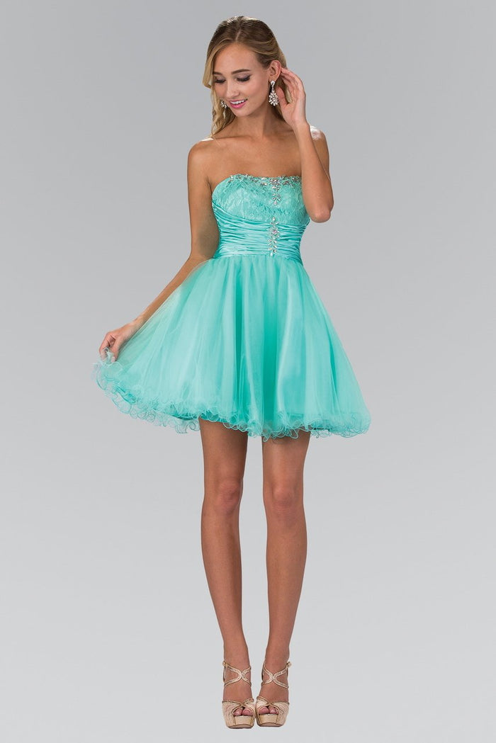 Elizabeth K - GS1345 Jeweled Strapless Lace-up Back Cocktail Dress Special Occasion Dress XS / Mint