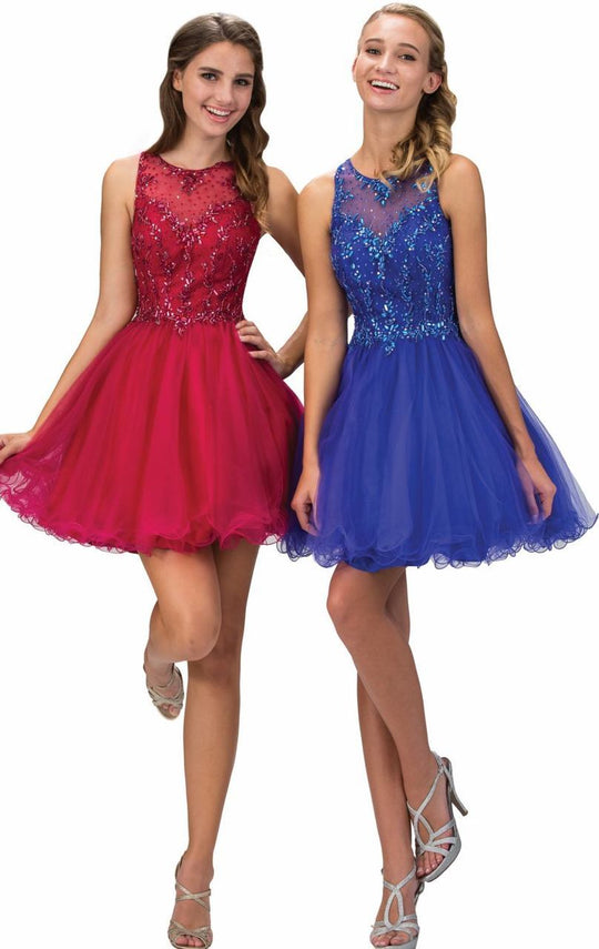 Elizabeth K - GS1405 Beaded Jewel Cocktail Dress Special Occasion Dress XS / Magenta
