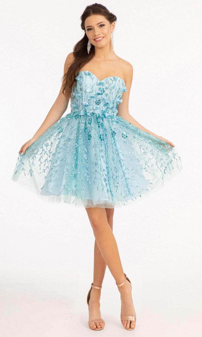 Elizabeth K GS1995 - Strapless Embellished Short Dress Special Occasion Dress XS / Baby Blue