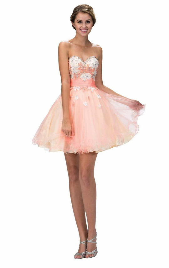 Elizabeth K - GS2131 Strapless Floral Cocktail Dress Special Occasion Dress XS / Coral