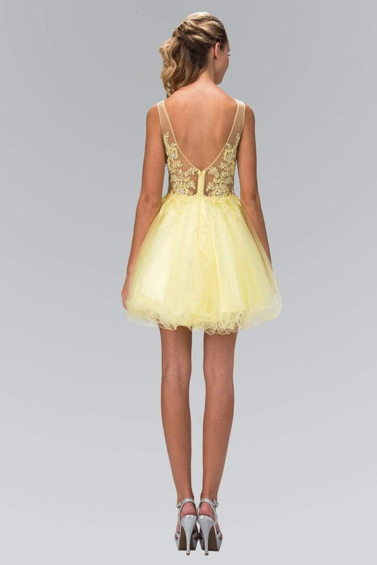 Elizabeth K - GS2156 Embellished Illusion Bateau Neck Tulle Dress