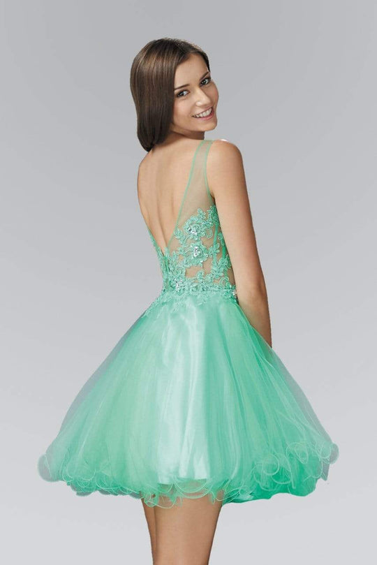 Elizabeth K - GS2156 Embellished Illusion Bateau Neck Tulle Dress Special Occasion Dress XS / E/M Green
