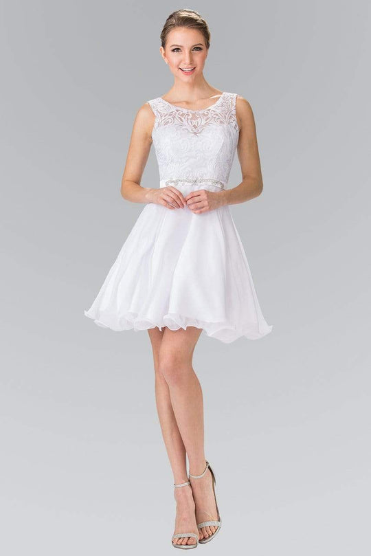 Elizabeth K - GS2314 Sleeveless Lace Bodice A-Line Short Dress