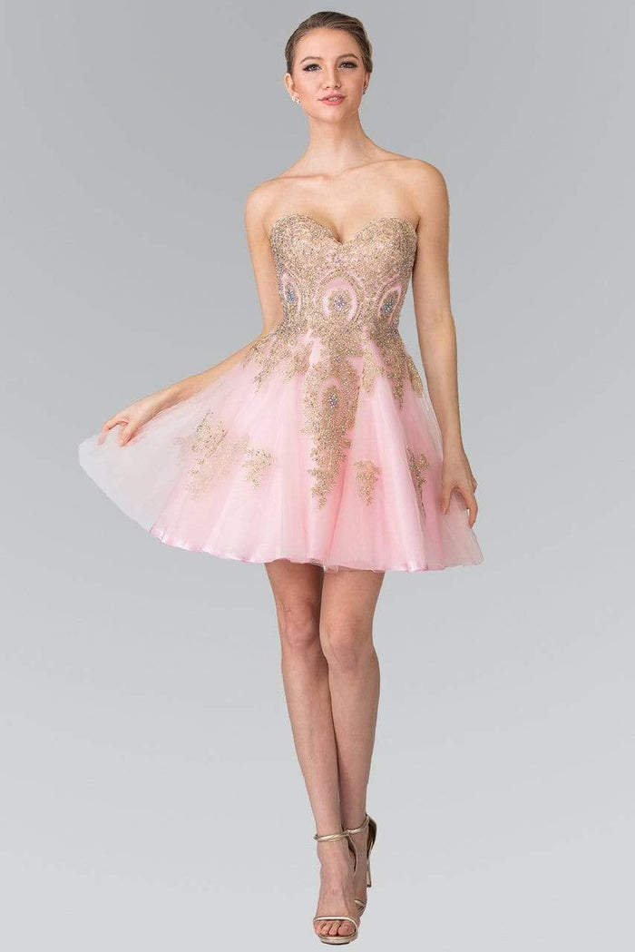 Elizabeth K - GS2371 Strapless Sweetheart Gold Lace Applique Dress Bridesmaid Dresses XS / Blush