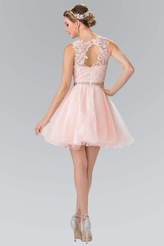 Elizabeth K - GS2375 Lace Illusion A-Line Tulle Short Dress