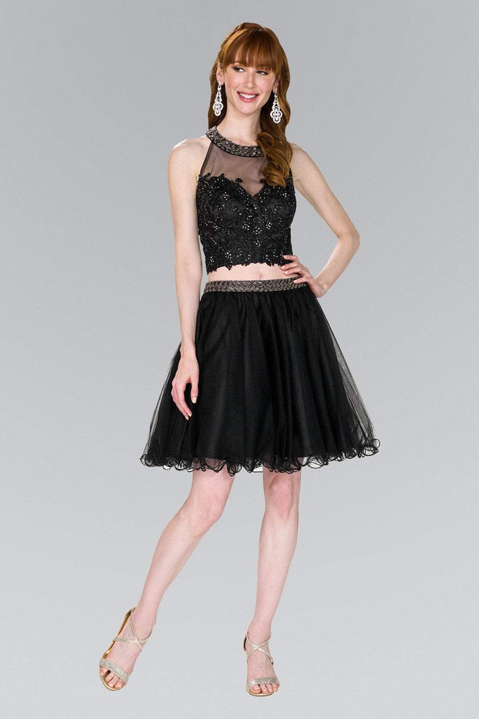 Elizabeth K - GS2398 Two Piece Applique Halter Tulle A-line Dress Special Occasion Dress XS / Black