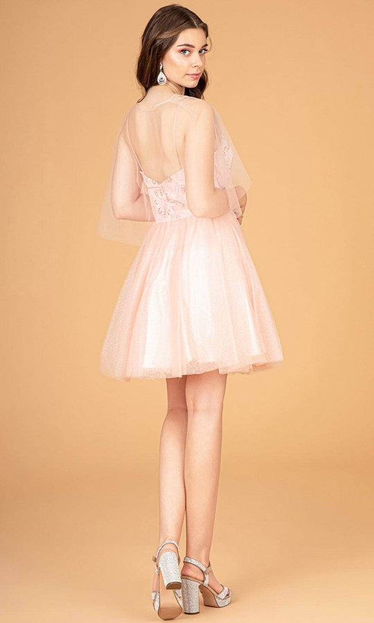 Elizabeth K GS3089 - Sheer Mini Cape Cocktail Dress