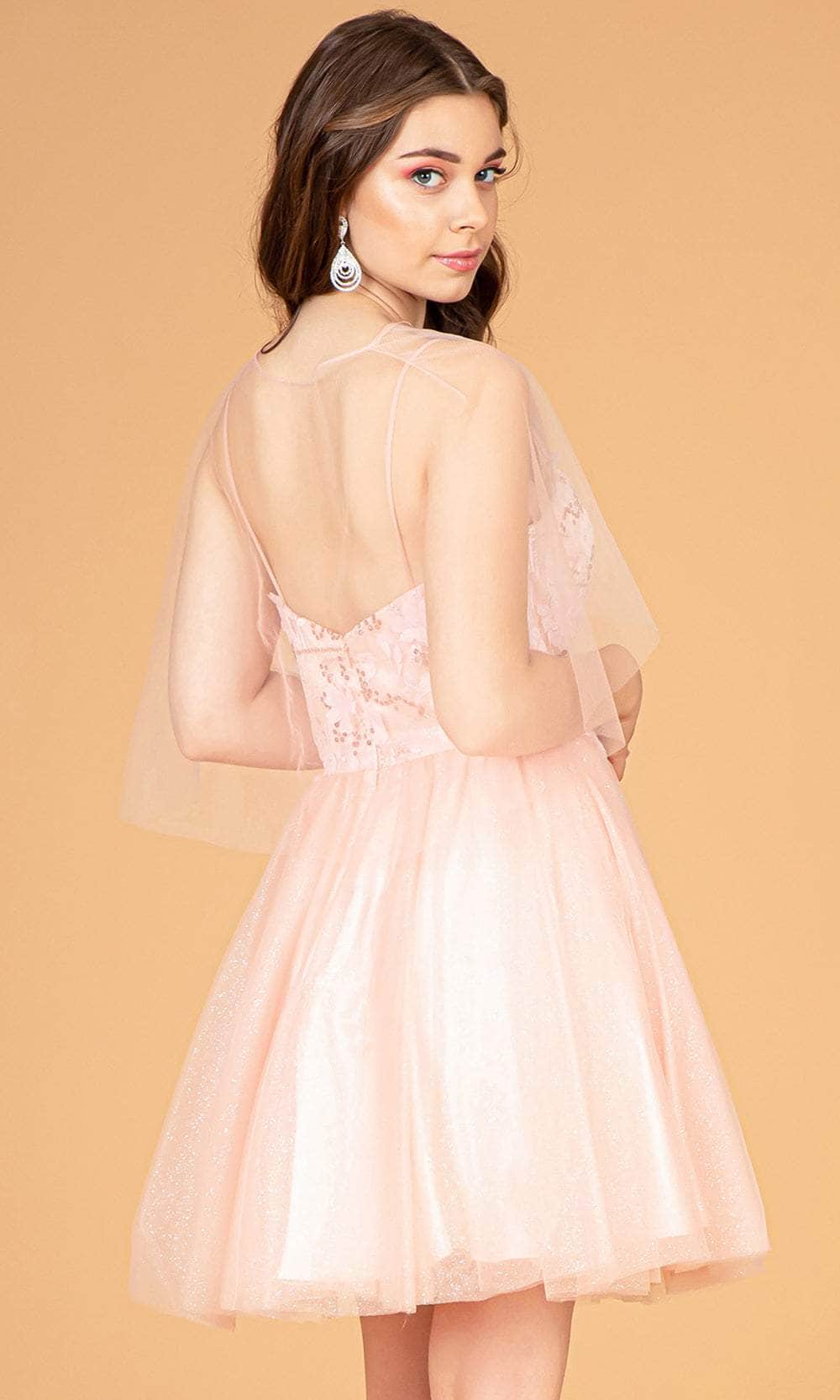 Elizabeth K GS3089 - Sheer Mini Cape Cocktail Dress – Couture Candy