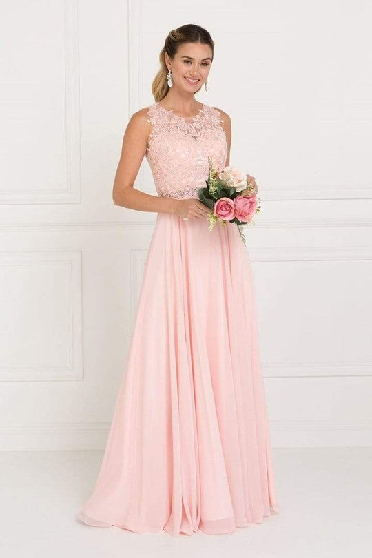 Elizabeth K - Illusion Jewel Embellished Lace A-Line Gown GL2417 - 1 pc Blush In Size 2XL Available CCSALE 2XL / Blush