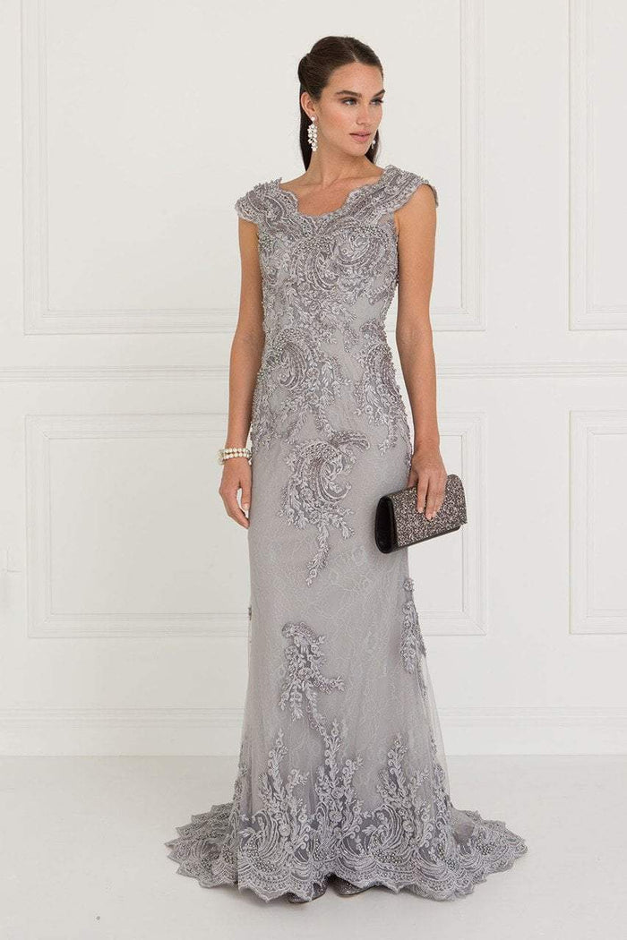 Elizabeth K - Lace Embroidered Long Sheath Dress GL1540 - 1 pc Silver in size XS and 1 pc Mauve in Size M Available CCSALE L / Silver