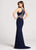 Ellie Wilde Beaded Illusion Paneled Halter Long Gown - 1 pc Navy In Size 8 Available CCSALE 8 / Navy