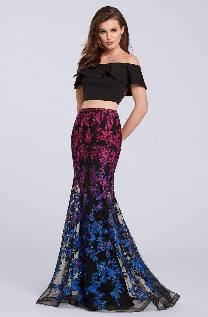 Ellie Wilde - EW119056 Ombre Sequined Lace Two Piece Mermaid Dress Special Occasion Dress 0 / Black/Multi