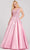 Ellie Wilde - EW120115 Bedazzled Deep V-neck Satin A-line Gown Prom Dresses 00 / Pink