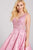 Ellie Wilde - EW120115LS V-Neck Lace Appliques Satin A-Line Dress Prom Dresses