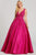 Ellie Wilde - EW120115LS V-Neck Lace Appliques Satin A-Line Dress Prom Dresses