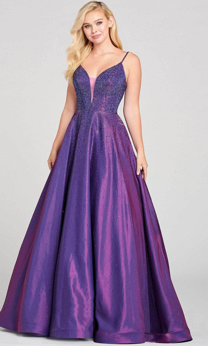 Ellie Wilde EW121005 - Sleeveless Stone Accent A-Line Long Gown Prom Dresses 00 / Amethyst