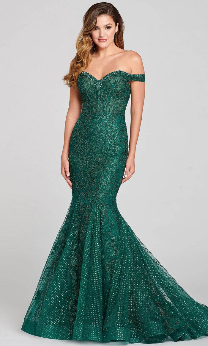 Ellie Wilde EW121014 - Sculpted Embellished Long Gown Pageant Dresses 00 / Emerald