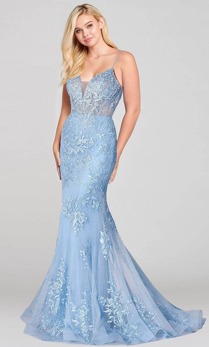Ellie Wilde EW121055 - Embroidered Sleeveless Prom Dress Prom Dresses 00 / Light Blue