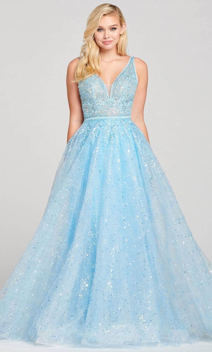 Ellie Wilde EW121057 - Enchanted Lace A-line Gown Prom Dresses 00 / Powder Blue