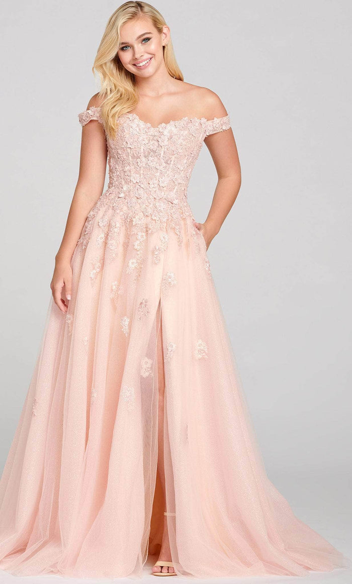 Ellie Wilde EW121063 - Off-Shoulder Laced Semi-Ballgown Prom Dresses 00 / Blush Champagne