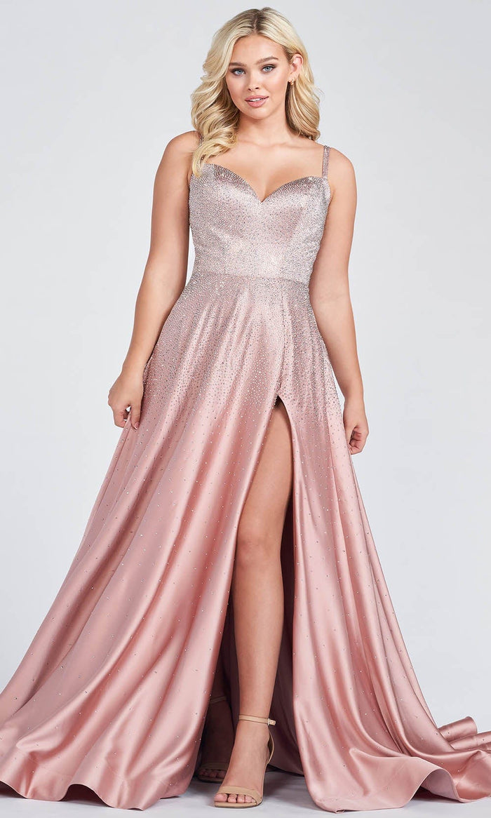 Ellie Wilde EW122015 - Crisscross Back Prom Gown Special Occasion Dress 00 / Dusty Rose/Silver