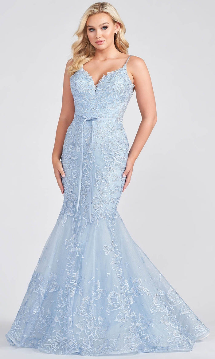 Ellie Wilde EW122017 - Ornate Lace Prom Gown Special Occasion Dress 00 / Light Blue