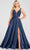 Ellie Wilde EW122021 - Beaded V-Neck Prom Gown Special Occasion Dress 00 / Navy Blue