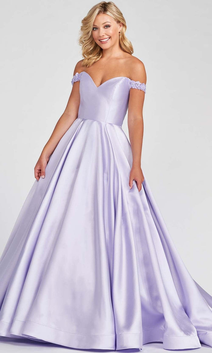 Ellie Wilde EW122050 - Off Shoulder V-Neck Prom Gown Prom Dresses 00 / Lilac