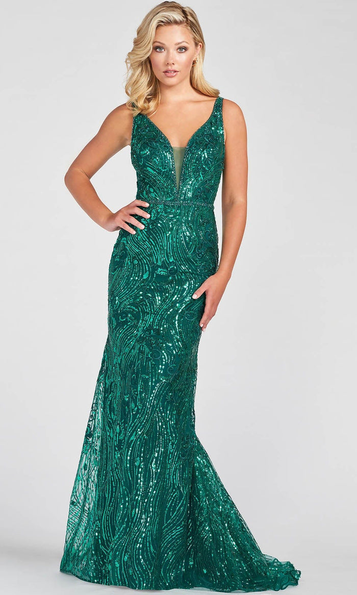Ellie Wilde EW122067 - Sleeveless Sequin Prom Gown Special Occasion Dress 00 / Emerald