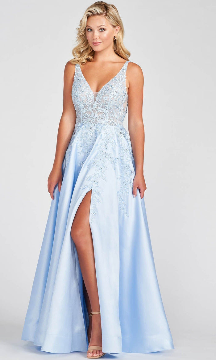 Ellie Wilde EW122074 - Sleeveless Ornate Prom Gown Special Occasion Dress 00 / Light Blue