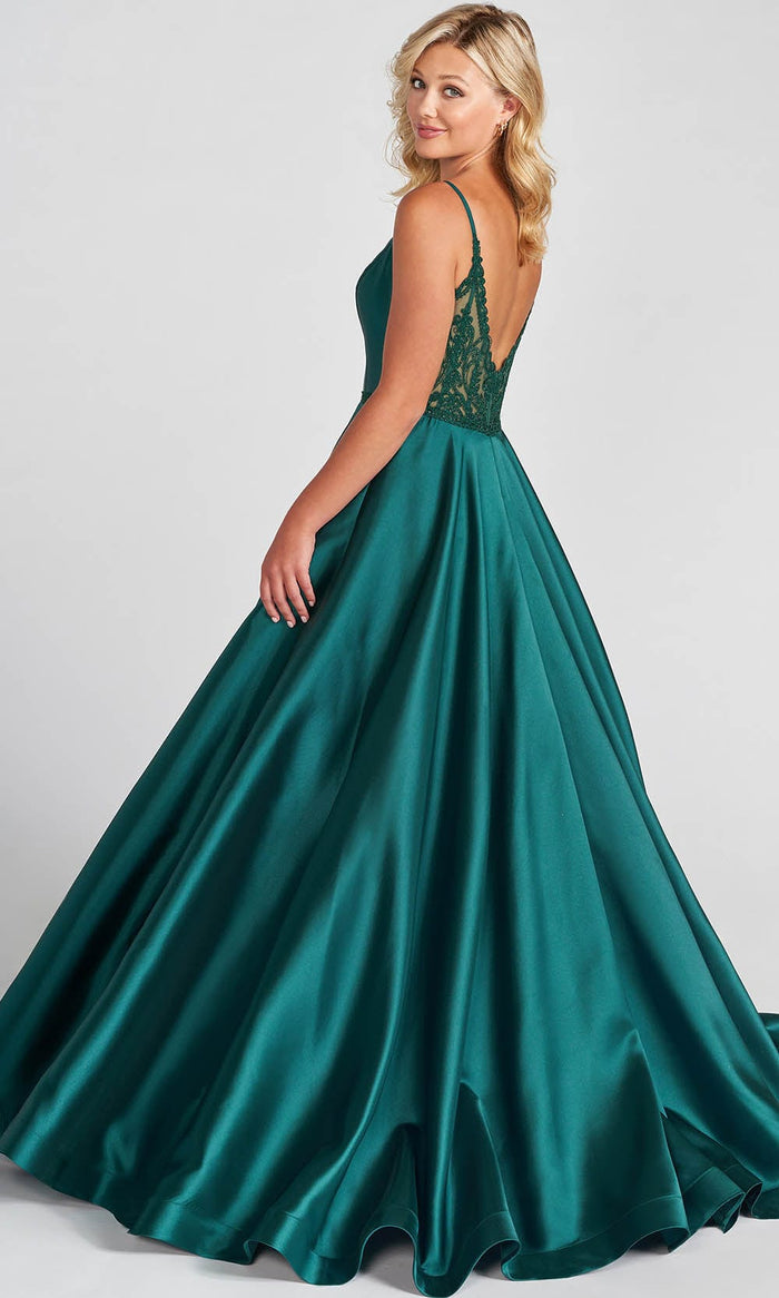 Ellie Wilde EW122108 - Plunging V Inseam Pockets Mikado Ball gown Special Occasion Dress 00 / Emerald