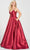 Ellie Wilde EW122108 - Plunging V Inseam Pockets Mikado Ball gown Special Occasion Dress 00 / Merlot