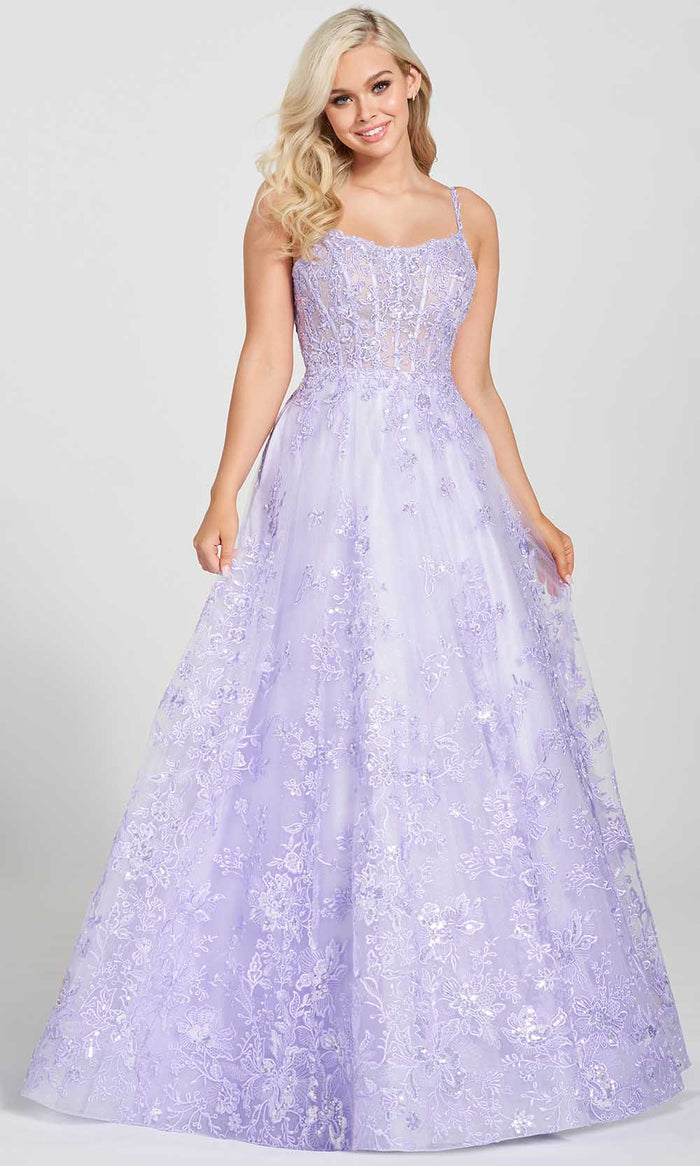 Ellie Wilde EW122109 - Scoop Floral Prom Dress Prom Dresses 00 / Lavender