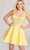 Ellie Wilde - EW22010S Lace Applique Satin Fit and Flare Short Dress Homecoming Dresses 00 / Light Yellow