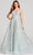 Ellie Wilde EW22015 - Floral Lace V-Neck Prom Gown Evening Dresses 00 / Water
