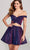 Ellie Wilde - EW22018S Off Shoulder Two Piece Glitter Stretch Dress Homecoming Dresses 00 / Galactic Purple