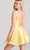 Ellie Wilde EW22023S - Satin V-Neck Homecoming Dress Cocktail Dresses 00 / Light Yellow